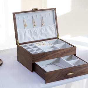 Massivholz Schmuckschatulle, Walnuss Schmuckschatulle, Große Schmuckschatulle mit Schublade, Armband Ringe Ohrringe Uhr Aufbewahrungsorganisator, Geschenk für Sie