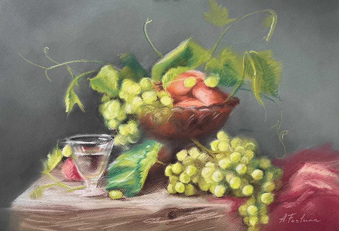 original-soft-pastel-grape-still-life-painting-30x40-cm-green-grapes