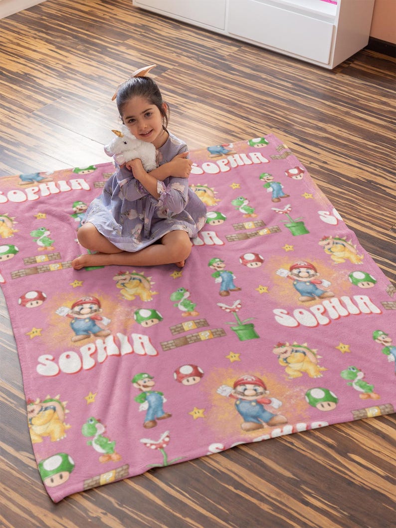 Mario Blanket, Personalized Kids Blanket, Custom Blanket, Name Blanket