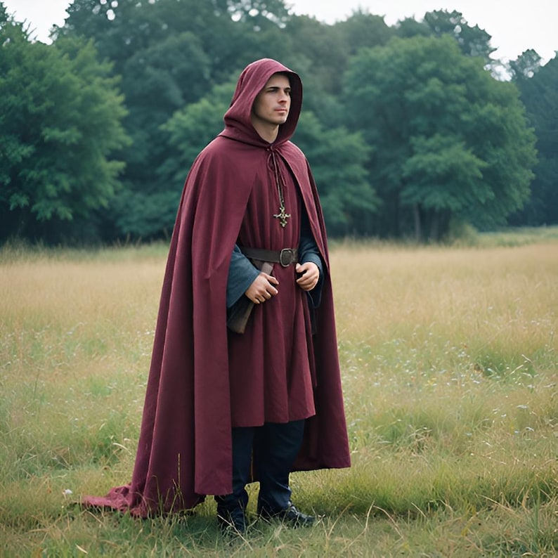Full Length Hooded Robe LMYOVE Men's Wizard Robe Costume - Full Length Velvet Cloak With Hood For Renaissance Faire Medieval Velvet Cloak