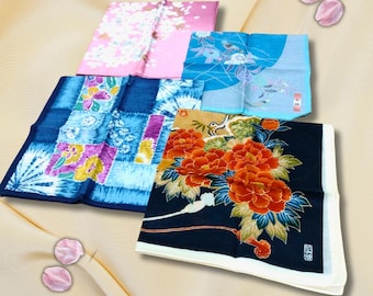 Japanese Cotton Handkerchief Kacho Fugetsu Nature Motifs Traditional Japanese Design Made in Japan