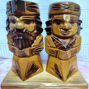 Vintage Ainu NipoPo Doll Set Hand Carved Wooden Figurine Japanese Hokkaido Folk Art F/S Free shipping Japan collector&#39;s item