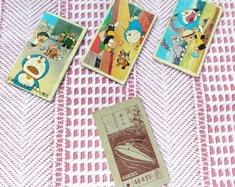 Doraemon&#39;s Menko Japanese menko cards retro Set of 3 sheets vintage F/S Free shipping Used Japan collector&#39;s item rare item
