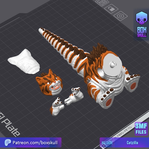 Catzilla-boxskull3d. STL File for 3D Printing, Articulated Figure