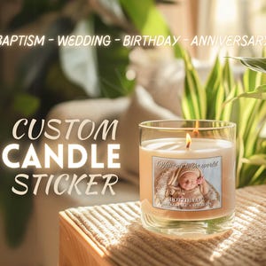 Adesivi per candele personalizzati con bordo GRIGIO - Piccolo regalo personalizzato, aggiungi la scritta con foto, qualsiasi occasione, compleanno di animali domestici, neonato, idea regalo per studenti