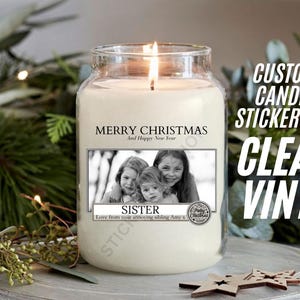 GRIJZE aangepaste kaarsstickers - gepersonaliseerd klein cadeau, foto toevoegen, elke gelegenheid, herinnering aandenken handgemaakt schattig cadeau, woondecoratie