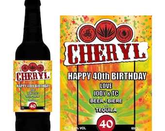 Custom Personalised Tequila beer bottle label - Any details any occasion, hen party, wedding, christening, 18th, 21st, 30th, 50th funny gift