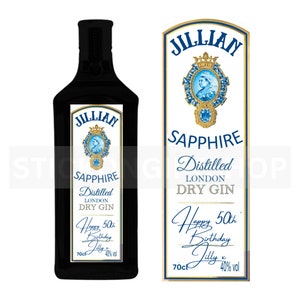 Aangepast gepersonaliseerd blauw gin-flesetiket - Bulkkoop gunsten bruiloft - Aangepaste details perfect grappig uniek cadeau voor hem of haar