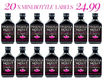 20 Custom Mini Personalised Tequila bottle labels NO BOTTLES- Wedding Party Favours -any occasion, corporate business Christmas party