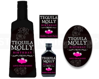 Custom Personalised Tequila bottle label - Wedding Party Favours Any occasion, hen party, novelty, budget gift present handmade rose cream