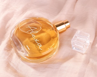 Engraved Round Perfume Bottle | For Mother of the Bride, Father of the Bride | Engraved Wedding Logo and Text | Bridal Gift | 30ML - 50ML