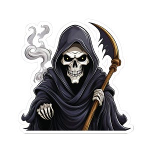 Grim Reaper Sticker: Spooky Halloween Decal, Laptop Bumper Art