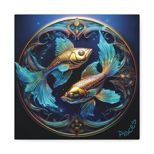 Canvas Wall Art, Pisces Zodiac Sign, Matte Finish, Astrology Decor, Horoscope Art Print, Unique Pisces Zodiac Art