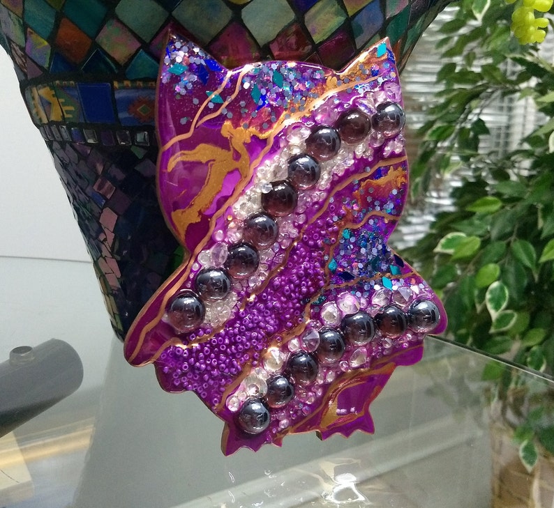 Handcrafted Purple Owl Art With Glass and Glitter for Unique Home Decor