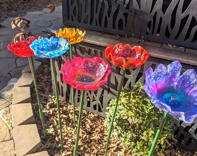 Flower Garden Decor, Bird Feeder, Bee and Butterfly Bath, Handmade, Resin