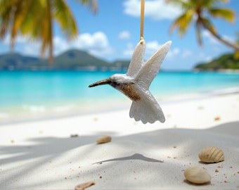 Handmade Resin Hummingbird Ornament: Pearl Gold Bird Art, Garden Decor
