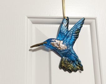 Hummingbird Ornament: Teal Gold Flash