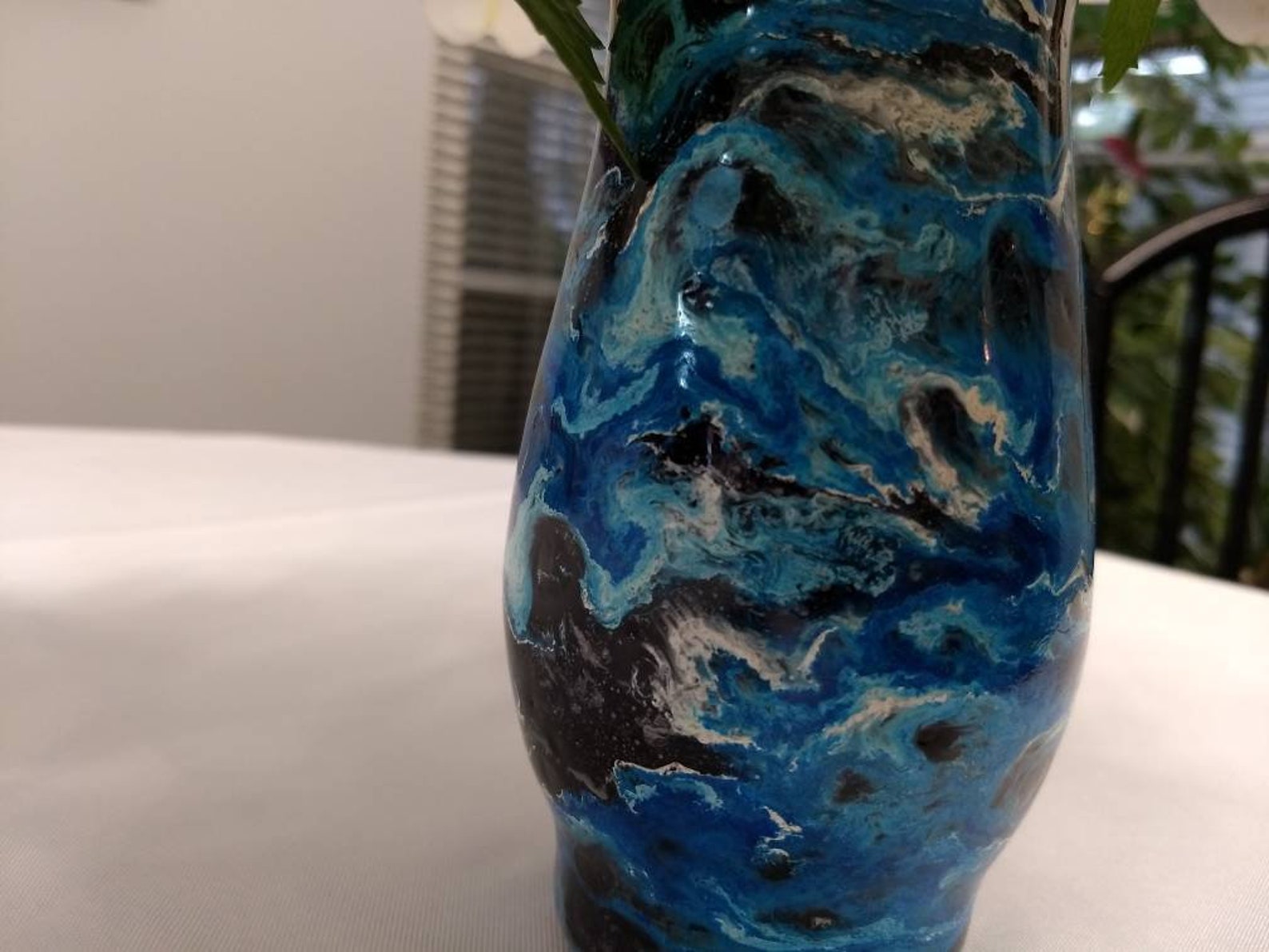 Resin decorated vase swirl design of blue and black with a Etsy