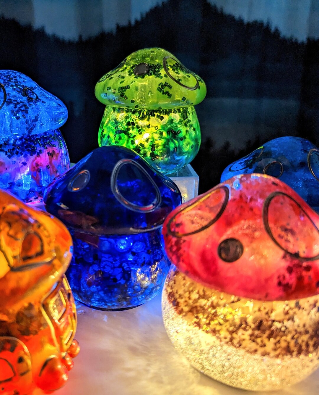 Mushroom Jar Hand Made With Resin Stained Glass Look Collector Etsy