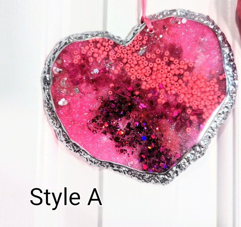 Handmade Pink Heart Suncatcher Resin Art for Galentine's Outdoor Yard