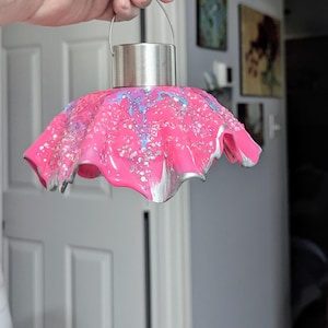 Handmade Solar Garden Light: Color Changing Resin Flower with Crackle Glass