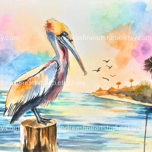 Pelican on a Post watercolor print