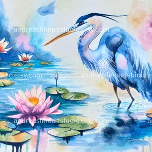 Blue Heron &quot;Fishing Heron&quot; watercolor print