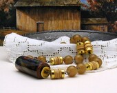 Vintage Multicolor and Gold Beaded Retro Neutral Necklace  For Her Under 40   Free Gift Wrap