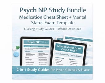 Psych NP Study Bundle | Medication Cheat Sheet, MSE Template (Digital Download)