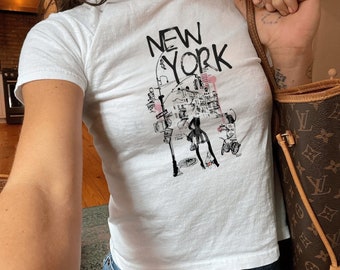 Y2K New York Baby Tee: 90s Retro Graphic Crop Top