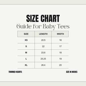 Size chart for baby tees