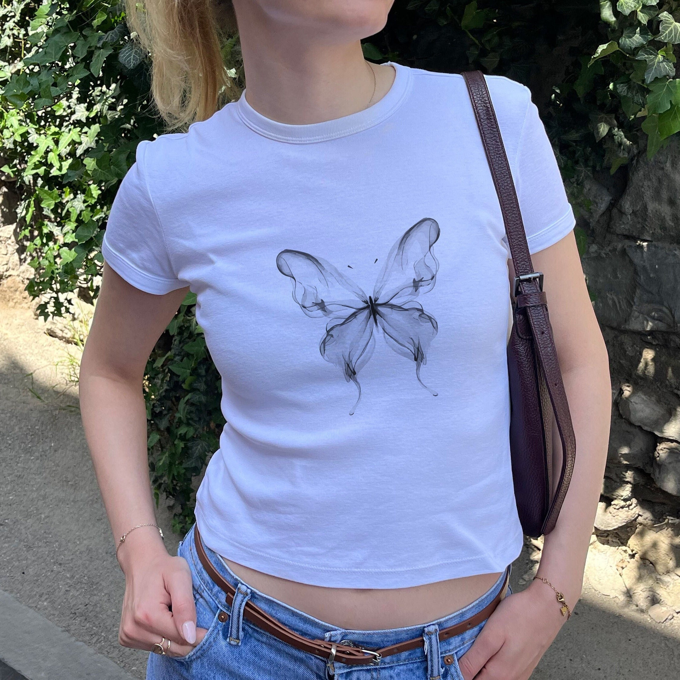 Butterfly Baby Tee, Butterfly T Shirt, Women's fitted tee, butterfly tee, coquette baby tee, coquette tee, y2k tee, 90s style tee
