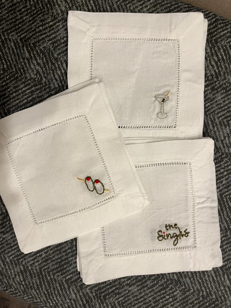 Hand Embroidered Custom Cloth Cocktail Napkins Natural Fibers - Etsy - Luxury Natural Fiber Embroidery