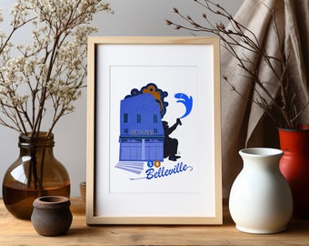 Paris travel poster, metro, Belleville, Parisian wall art, travel gift, airbnb wall art, housewarming gift