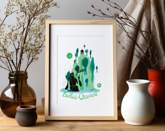 Paris travel poster, metro, Buttes-Chaumont, Parisian wall art, travel gift, airbnb wall art, housewarming gift