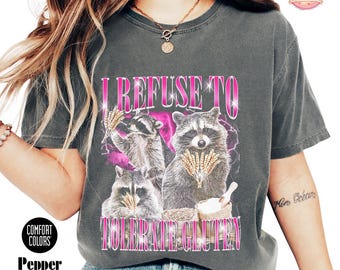 Grappig T-shirt met glutenvrije wasbeer-meme, humoristisch T-shirt met dierenprint