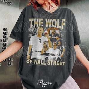 Camiseta unisex de El Lobo de Wall Street, ideal para fanáticos del cine, comedia y suspenso, ideal para Wall Street y para el mercado de valores.