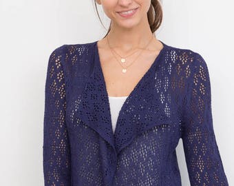 Bamboo Lace Cardigan - Navy