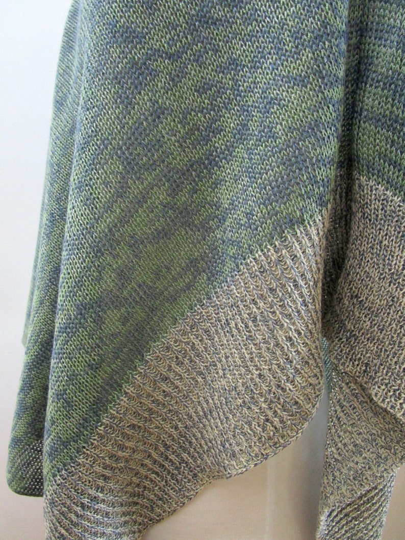 225583 Sage Green Patchwork Poncho with Tassels