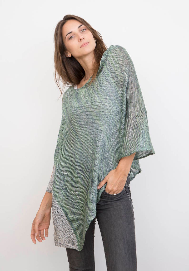 Cotton Knit Poncho_Sage
