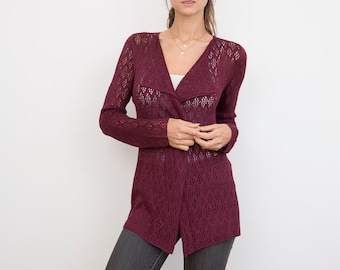 Bamboo Lace Cardigan - Wine