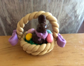 Easter Basket With Chocolate Bunny 1:12 Scale