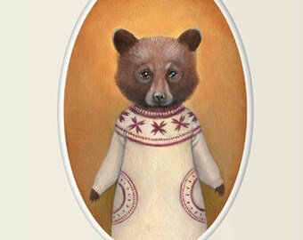 Bear Art, Bear Cub in a Sweater Painting Wall Art, Nursery Bear Cub 8x10 Print, Animal Art Print, "Abigail"