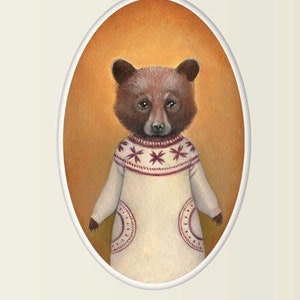 Bear Art, Bear Cub in a Sweater Painting Wall Art, Nursery Bear Cub 8x10 Print, Animal Art Print, &quot;Abigail&quot;