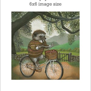 Hedgehog art, hedgehog on bicycle painting, forest animal wall art, 8x10 art print, Arthur image 2