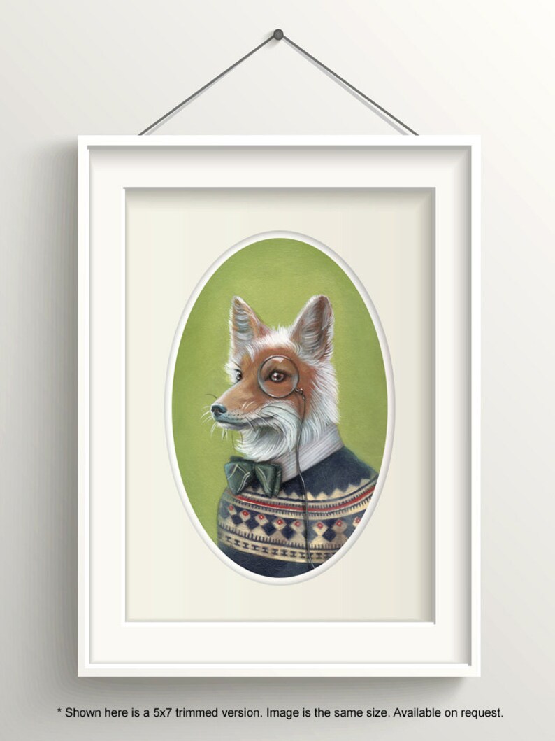 Fox Art Dapper Fox With Bow Tie and Monocle Painting Fair - Etsy