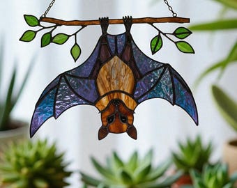 Stained Glass Bat Suncatcher: Gothic Halloween Window Decor