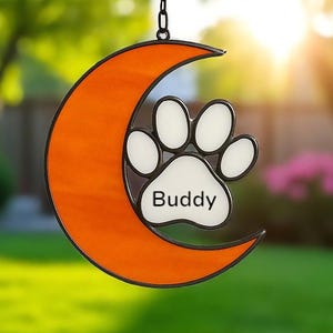 Stained Glass Moon Paw Suncatcher: Pet Memorial Window Hanging