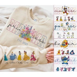 Bundle Customize Mama Cartoon Shirt PNG , Personalized Mom PNG with Kid Name on Sleeve, Mama Est Design, Mother Day Gift,Mom for Special Day