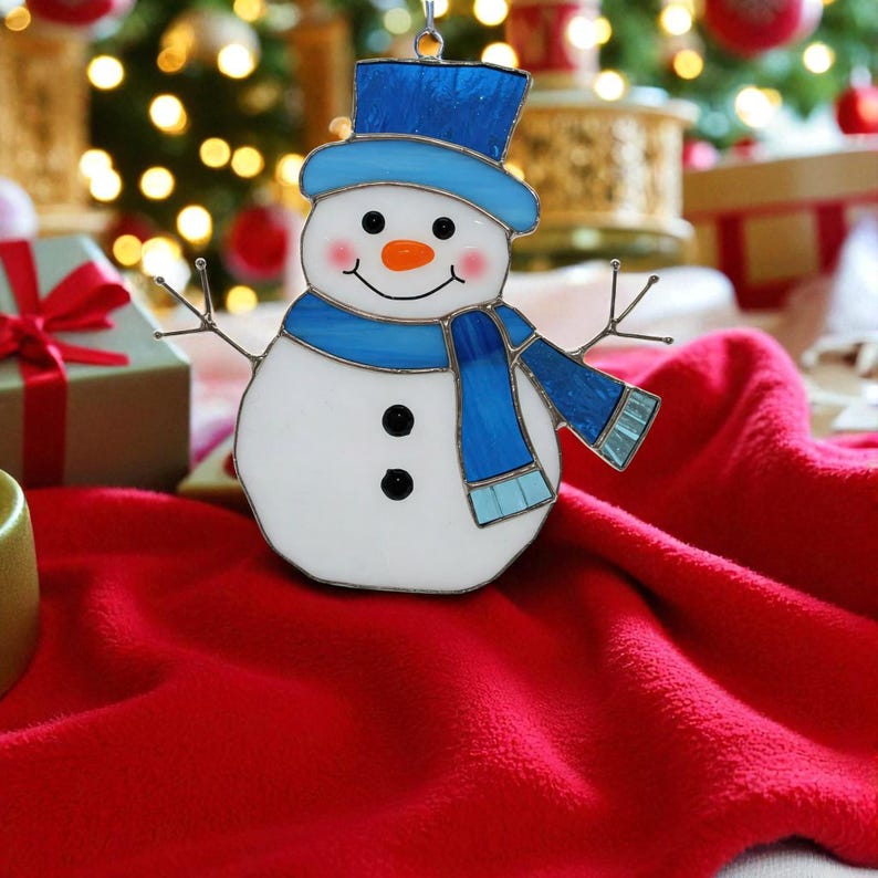 Stained Glass Snowman Ornament - Handmade Winter Suncatcher - Etsy